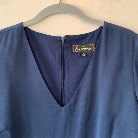 Sam Edelman Pleat Sleeve V Neck Chiffon Shift Dress - Picture 6 of 11